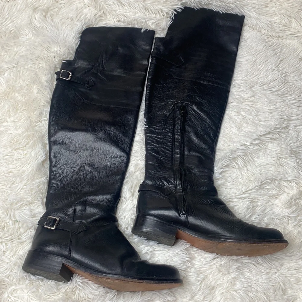 Steve Madden Black Over The Knee Leather Riding Boots Size 6.5